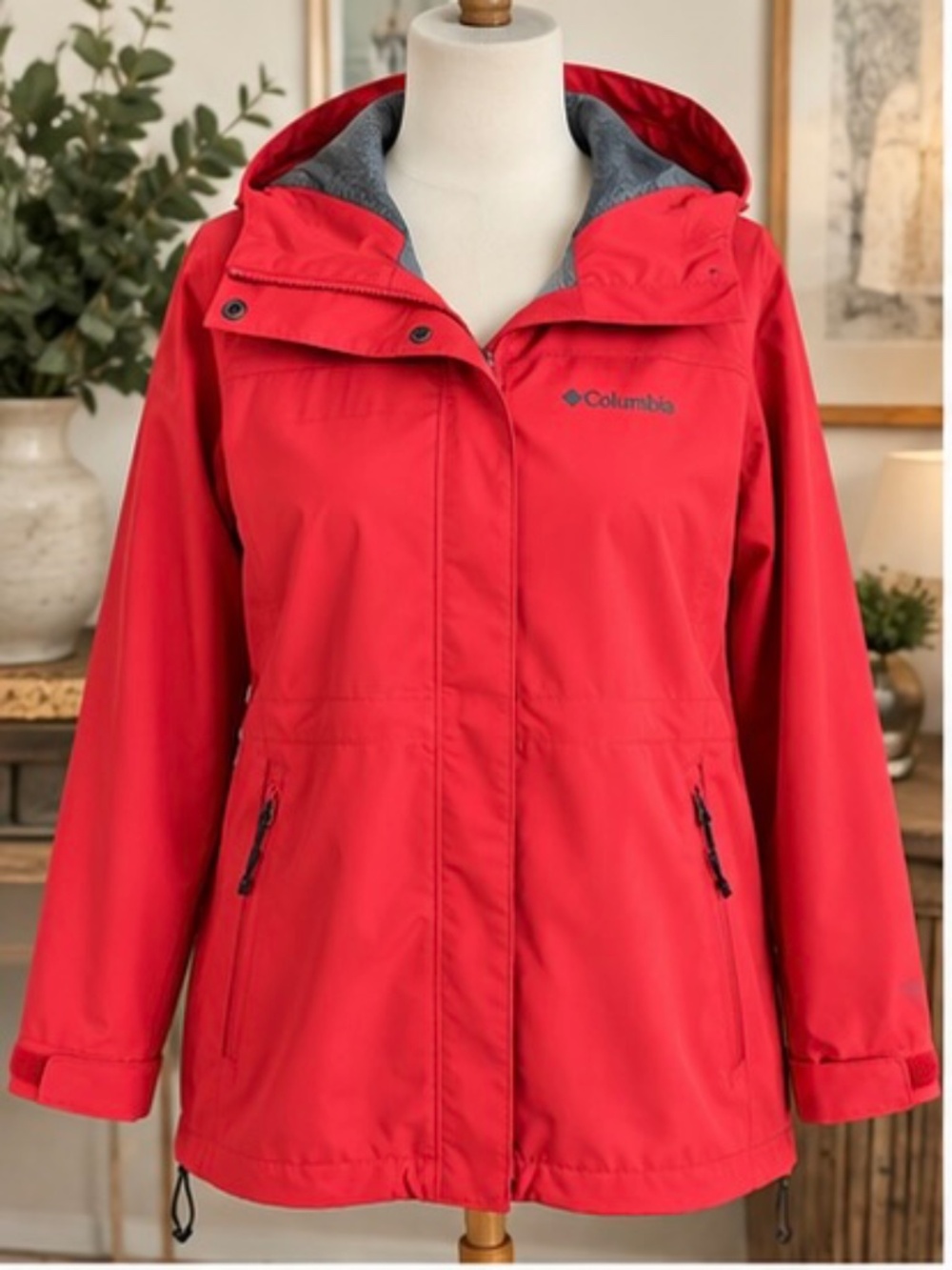 Columbia Staydry Waterproof Rain Jacket XL Altered Sleeves Red Pit Zips